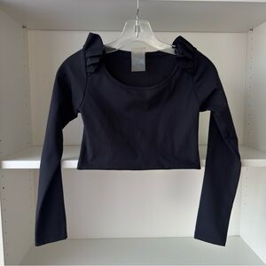 PORT DE BRAS Black Long Sleeve Ruffle Shoulder Top